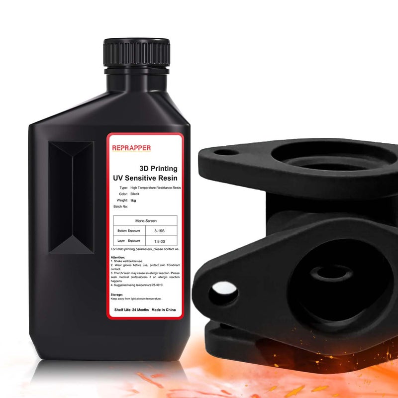 RepRapper Store High-Temp Resistant 3D Printer Resin - Up to 220°C, 3D Printing Resin for Engineering, Industrial Applications, 405nm Fast UV-Curing Photopolymer Resin for LCD Printer, 1000g Black - Image 1